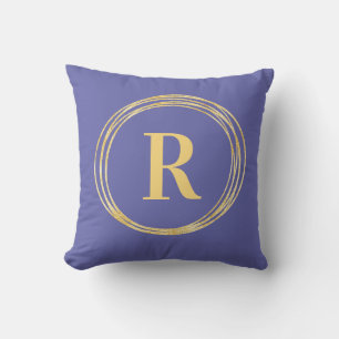 Monogram Letter-Initiaal Periwinkle Gold-cirkels Kussen