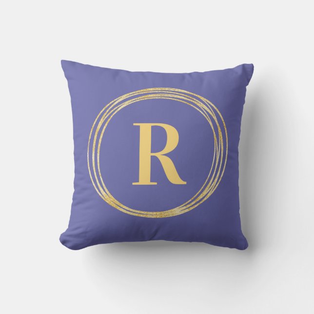 Monogram Letter-Initiaal Periwinkle Gold-cirkels Kussen (Voorkant)