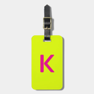 Monogram Letter Initialen Chartreuse Yellow Pink Bagagelabel