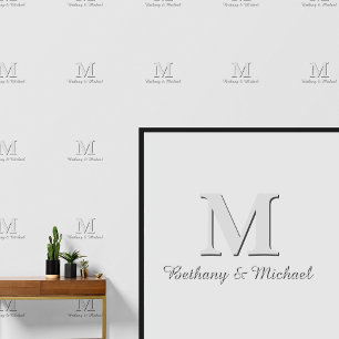 Monogram Letter Initials & Name(s) Gray on Gray Behang