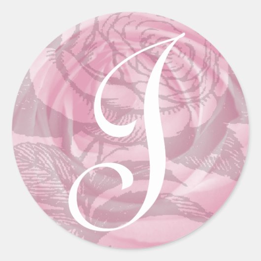 Monogram Letter J Pink Roses Sticker (Voorkant)