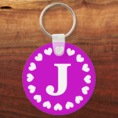 Monogram letter J sleutelhanger met wit liefdeshar (Voorkant)