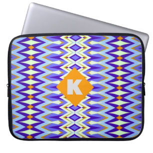 Monogram Letter K Blue en Oranje geometrisch Laptop Sleeve