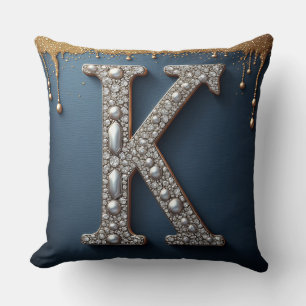 Monogram Letter K Marine Goud Druppelende Verf Par Kussen
