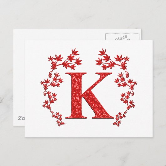 Monogram Letter K Red Leaves Briefkaart (Voorkant / Achterkant)