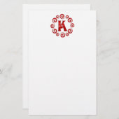 Monogram Letter K Rood Briefpapier (Voorkant / Achterkant)