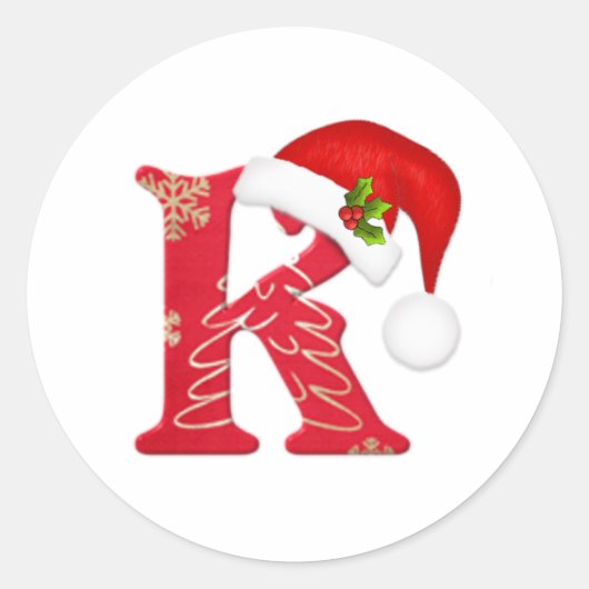 Monogram letter K, Santa hat Kerst sticker (Voorkant)