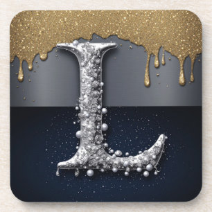 Monogram Letter L Goud Druppelend Zilver Luxe Bier Onderzetter