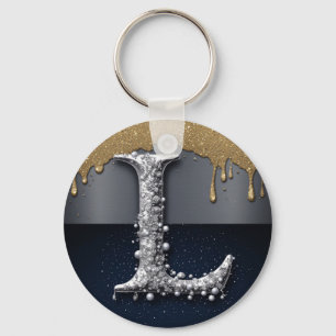 Monogram Letter L Goud Druppelend Zilver Luxe Sleutelhanger