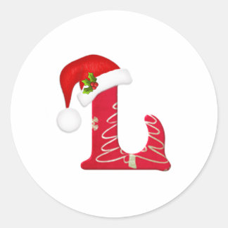 Monogram letter L, Santa hat Kerst sticker