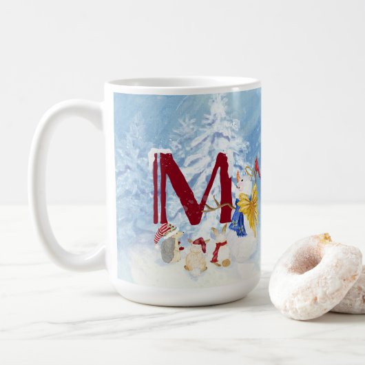 Monogram Letter M Angel Snowman Kerstmis Koffiemok (Met donut)