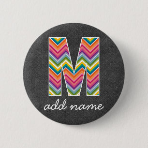 Monogram Letter M - Chalkboard en Bright Chevrons Ronde Button 5,7 Cm
