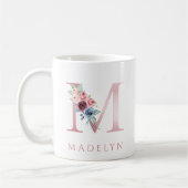 Monogram Letter M Floral Waterverf Coffee Mok (Links)