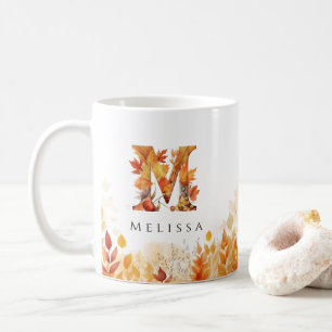 Monogram Letter M Landelijke Herfstbladeren Koffiemok