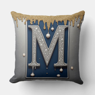 Monogram Letter M Marinegoud Druipende Verf Kussen