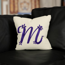 Monogram Letter M Paarse met Bloemen Details Crème