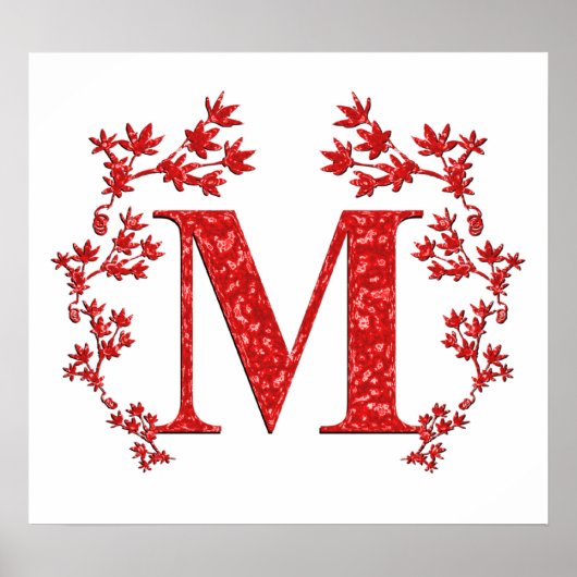 Monogram Letter M Red Leaves Poster (Voorkant)