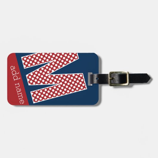 Monogram Letter M - Rode en witte pooldots Bagagelabel (Voorkant horizontaal)