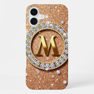 Monogram Letter M Roze Goud ✨ Glitter Luxe Chic iPhone 16 Plus Hoesje