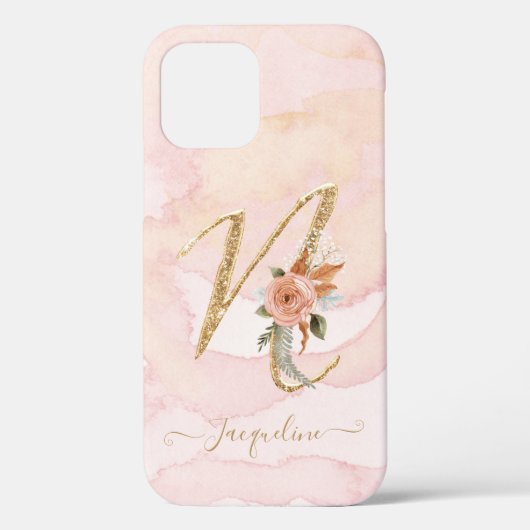 Monogram Letter N bloemenschrift Gouden Waterverf Case-Mate iPhone Case (Achterkant)