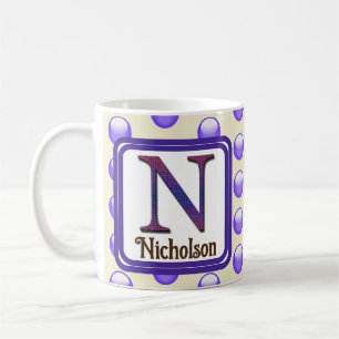 Monogram Letter N Blue Polka Dot Achternaam Initia Koffiemok