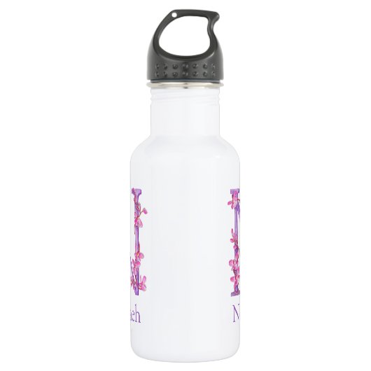 Monogram letter N naam orchidee roze paarse Waterfles (Voorkant)