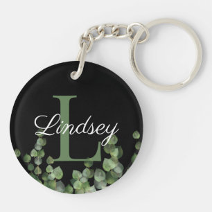 Monogram Letter Naam Eucalyptus Acrylaat Sleutelha Sleutelhanger