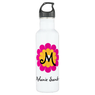 Monogram letter naam mod roze gele bloem waterfles 