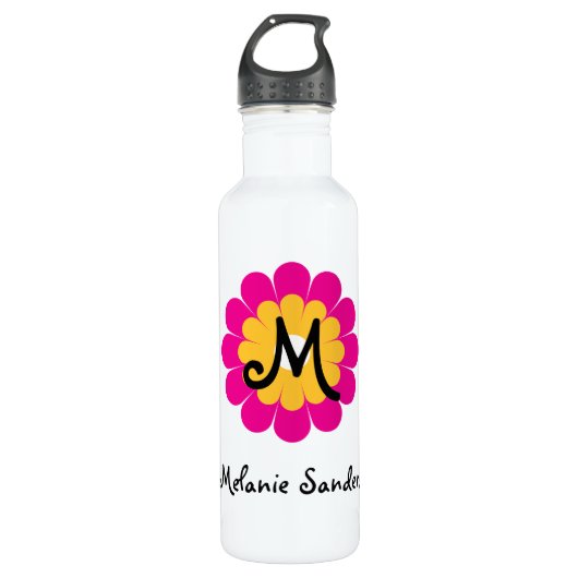 Monogram letter naam mod roze gele bloem waterfles  (Voorkant)