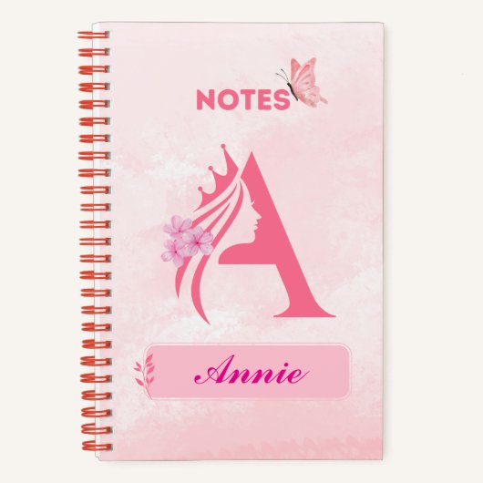 Monogram Letter Notitieboek – Pink Princess Design (Voorkant)