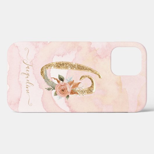 Monogram Letter O bloemenschrift Gouden Waterverf Case-Mate iPhone Case (Achterkant (horizontaal))