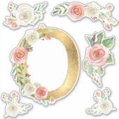 Monogram Letter O Roze Roze Bloemenblad Waterverf Sticker (Voorkant)