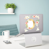 Monogram Letter O Roze Roze Bloemenblad Waterverf Sticker (Laptop op bureau)