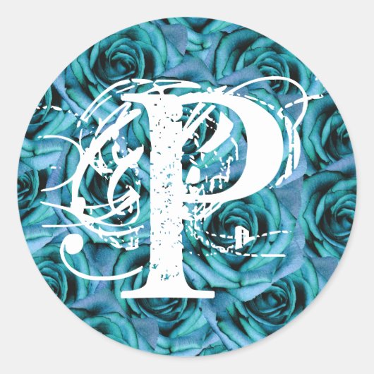 Monogram Letter P Blue Rozen Sticker (Voorkant)