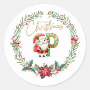 Monogram letter P, Kerstkrans w / Sinterklaas Ronde Sticker