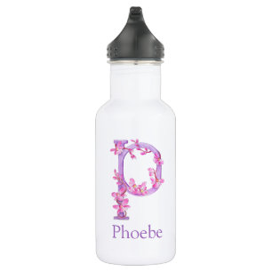 Monogram letter P naam orchidee roze paars Waterfles