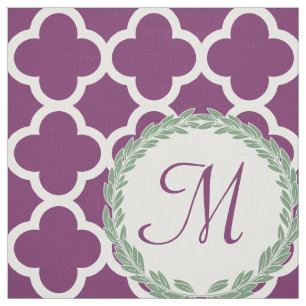 Monogram Letter Paarse Laurel Quatrefoil Stof
