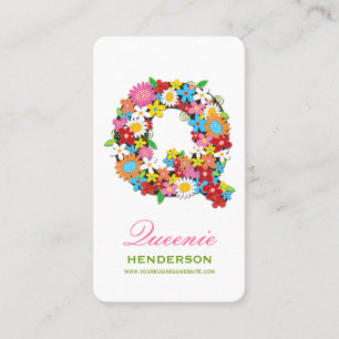 Monogram Letter Q Kleurrijke Lente Bloemen Tuin Visitekaartje