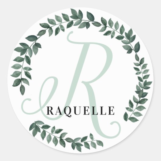 Monogram Letter R Aangepaste Naam Minimalistische  Ronde Sticker (Voorkant)