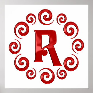 Monogram Letter R Rood Poster