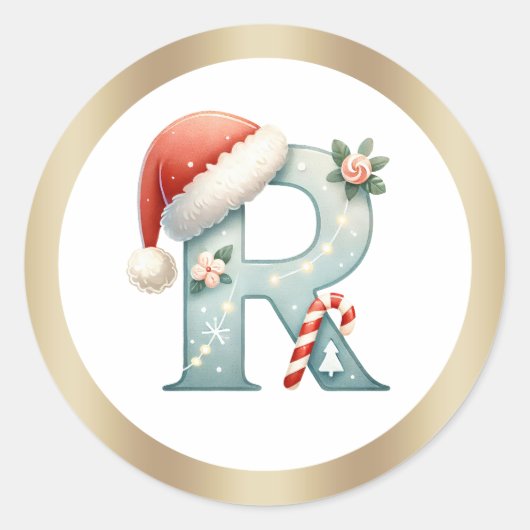 Monogram letter R, Santa hat Christmas Sticker (Devant)