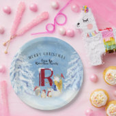 Monogram Letter R Vrolijk Kerstmis Engel Sneeuwman Papieren Bordje (Feest)
