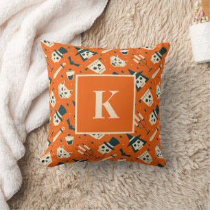 Monogram Letter Retro Spooky Halloween Patroon Kussen