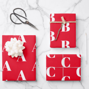 Monogram Letter rood wit met Initiaal aanpassen Inpakpapier Vel