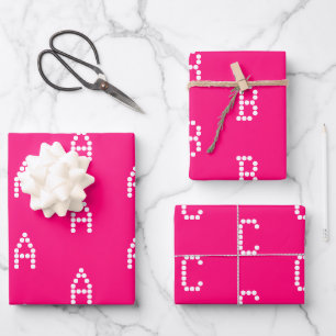 Monogram letter roze fuchsie met Initiaal aanpasse Inpakpapier Vel