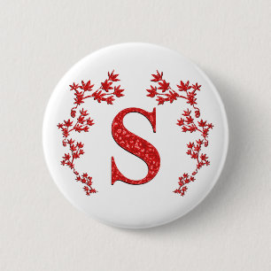 Monogram Letter S Red Leaves Ronde Button 5,7 Cm