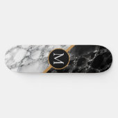 Monogram Letter Skateboard Gift Black White Marmer (Horizontaal)