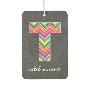 Monogram Letter T - Chalkboard en Bright Chevrons Luchtverfrisser