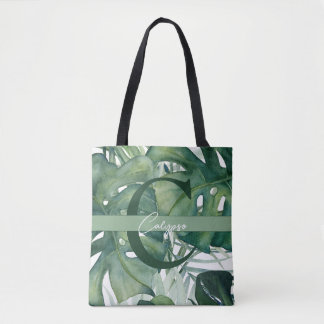 Monogram Letter Tropische bladeren Monstera groen Draagtas