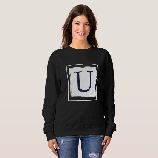 Monogram Letter U Alphabet U Initial Navy Blue Trui (Voorkant volledig)